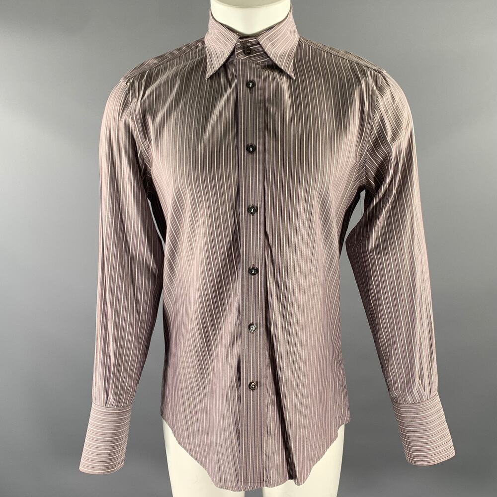 DSQUARED2 Size M Brown Blue Stripe Cotton Pointed Collar Long Sleeve Shirt